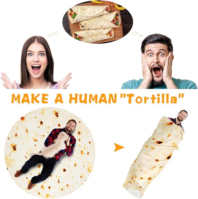 Lhedon Tortilla Blanket Adult Size 80 Inches, Blankets Queen Size Birthday Gifts for Women Men, Taco Food Blanket for Pet, Flannel Blanket Funny Gifts for Bed, Couch, Travel