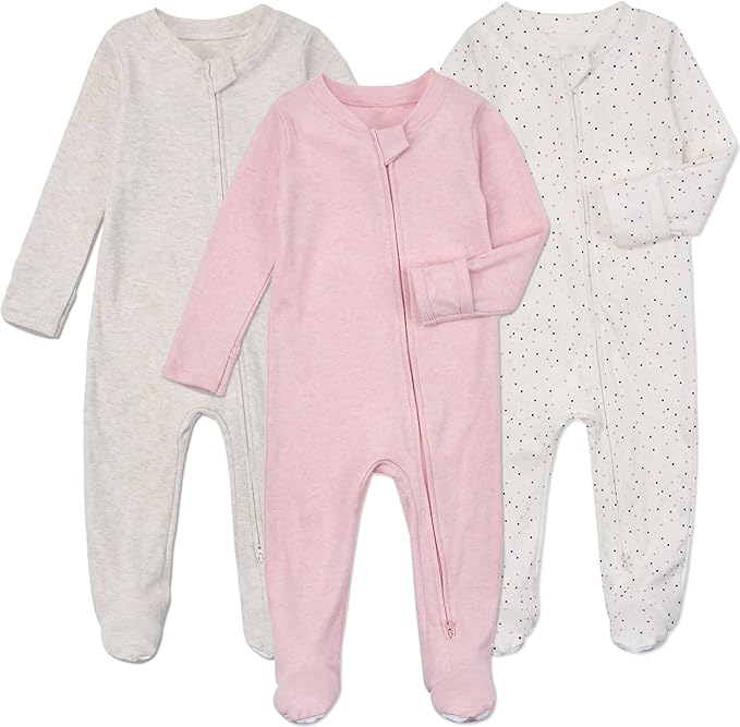Aablexema Baby Footie Pajamas with Mittens - 3Pcs Infant Footed Sleeper Cotton Sleepwear Outfits