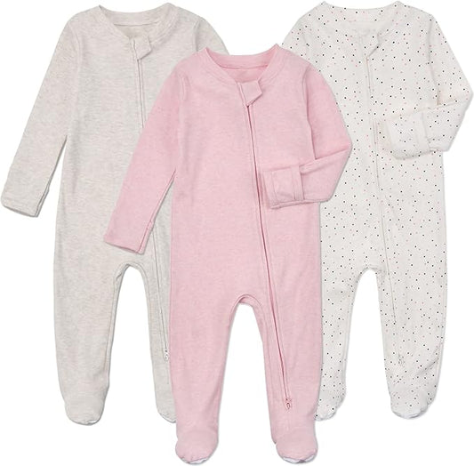Aablexema Baby Footie Pajamas with Mittens - 3Pcs Infant Footed Sleeper Cotton Sleepwear Outfits