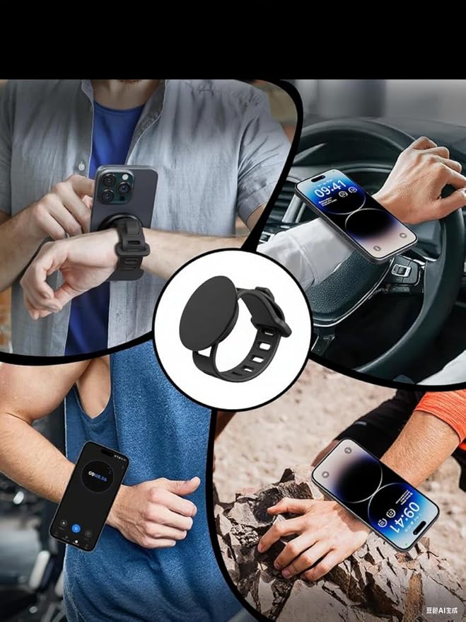 Stroller Phone Holder Universal Phone Holder for Stroller Strong magnetic phone holder with adjustable strap, stable and safe, compatible with fitness equipment, strollers, shopping carts, Black