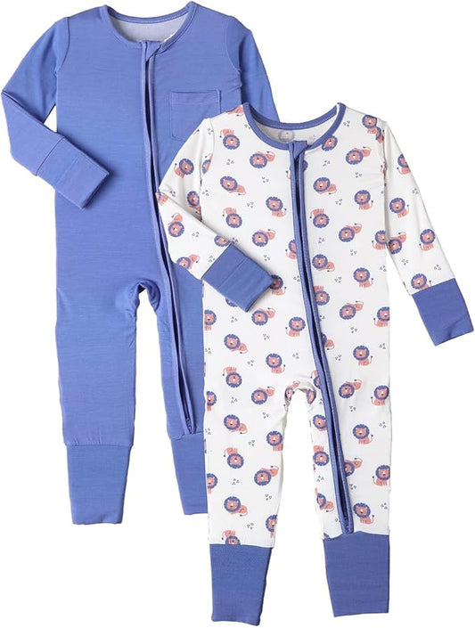 OPAWO Viscose from Bamboo Baby Pajamas Girl 2pack Mittens Cuff 2 Way Zipper Soft Footless Sleeper Baby Boy One-Piece Romper