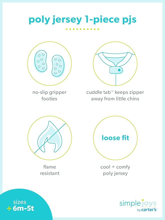 Simple Joys by Carter's Toddlers and Baby Boys' Loose-Fit Polyester Jersey Footed Pajamas, Pack of 3