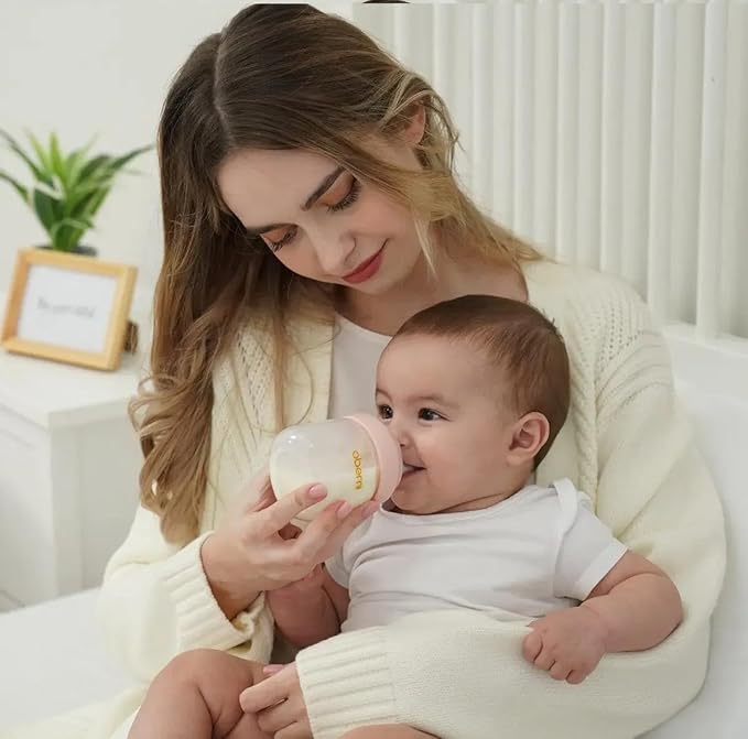 Baby Bottles with Slow Off-Centered Nipple for 0+ Months, Anti Colic Newborn Milk Feeding Bottle, 150ml/5oz/Blue/3Pack