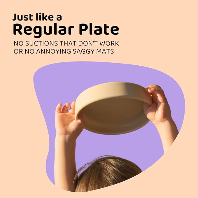 APLAINR Solid Plate, Weighted Baby Toddler Plate, Silicone Plates for Baby, No-Division Kid Plates, Microwave & Dishwasher Safe Silicone Plate for Toddlers, No BPA, Pink Sand