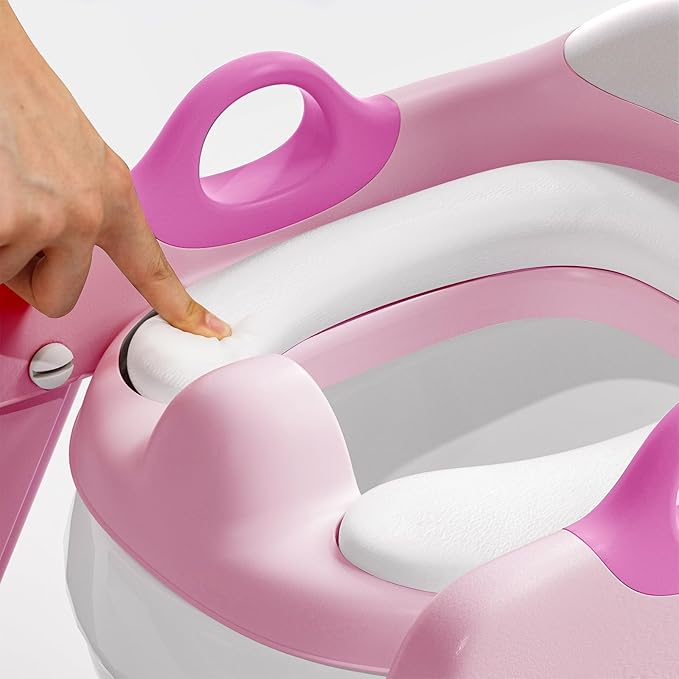 Potty Training Toilet Seat with Step Stool Ladder for Boys and Girls, 2 in 1 Potty Training Toilet, Splash Guard Anti-Slip Pad Step Stool （Pink) Pedal Upgrade