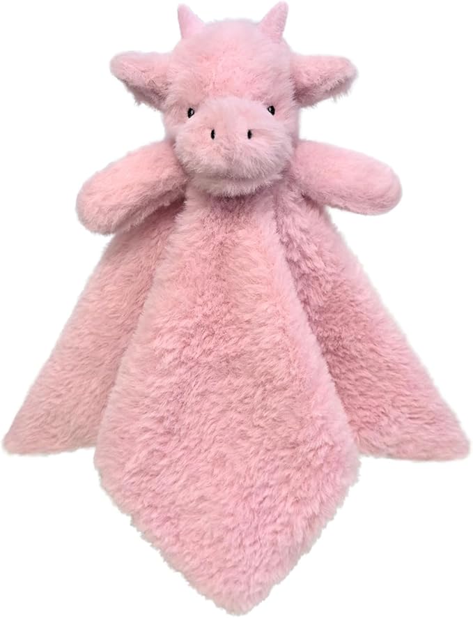 Baby Pink Dragon Soft Stuffed Animal Security Blanket, Plush Dinosaur Character Lovey Blanket, Baby Shower/Nursery Gift, Newborn Infant Toddler Snuggle Blankie for Girls Boys, 14 Inches