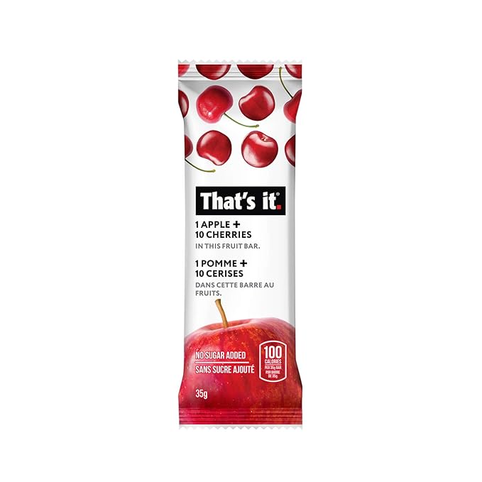 That's it. Apples + Cherry 100% Natural Real Fruit Bar, Best High Fiber Vegan, Gluten Free Healthy Snack, Paleo for Children & Adults, Non GMO Sugar-Free, No preservatives Energy Food, 12 Count (Pack of 1)