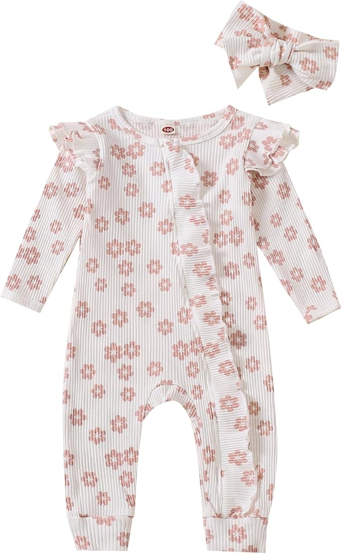 Cute Floral Floral Print Long Sleeve Infant Newborn Baby Girl Clothes Baby Girl Jumpsuit