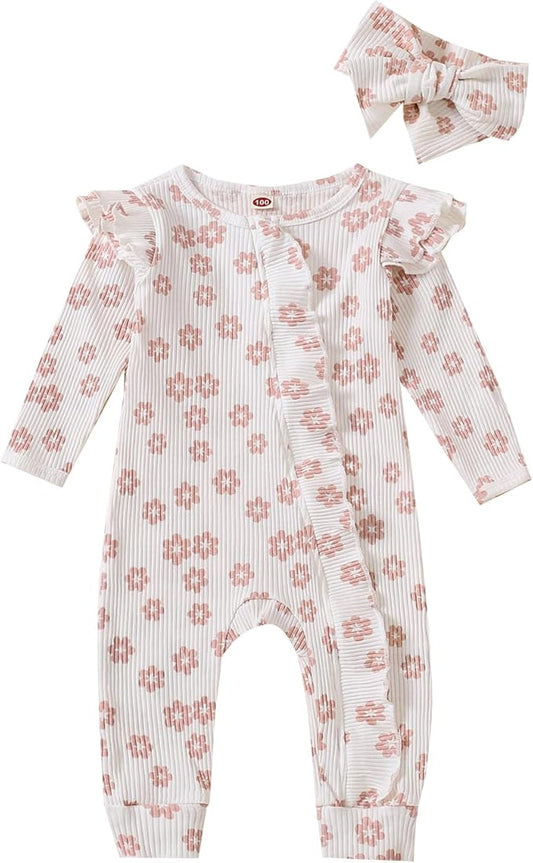 Cute Floral Floral Print Long Sleeve Infant Newborn Baby Girl Clothes Baby Girl Jumpsuit