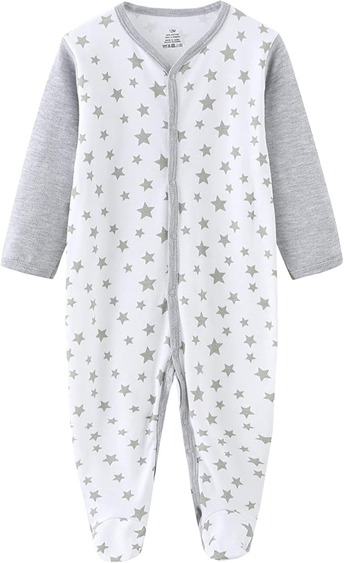 Baby Boys Girls Footies One-Piece Romper Long-Sleeve Jumsuit Cotton Newborn Clothes Set 4-Pack, Baby Pajamas