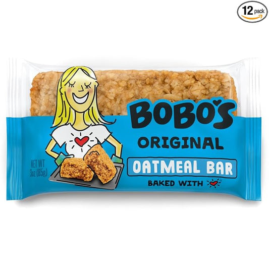 Bobo's Oatmeal Bars, Original, Gluten Free Vegan Whole Grain Oat Bars, Pack of 12