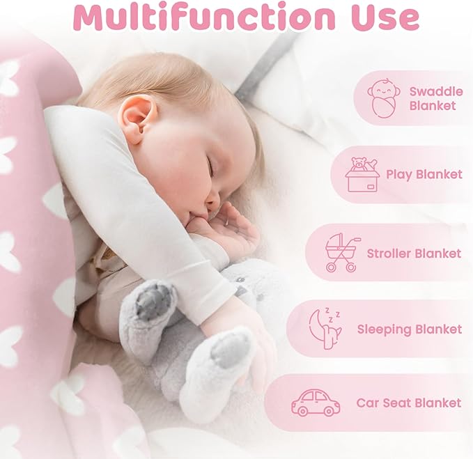 Heart Minky Baby Blanket 30 x 40 Inches for Girls, Soft Plush Receiving Blanket with Dotted Back, Gift for Toddler Newborn Infant Christmas Birthday Baby Shower