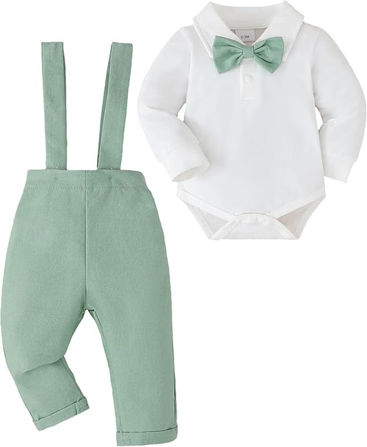 Newborn Baby Boy Clothes Gentleman Wedding Suit Infant Outfits Formal Dress Shirt+Bowtie+Suspender Pants