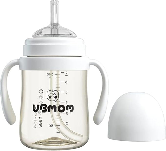 No-spill, Backflow prevention Sippy Cup with Straw, PPSU Learner Cup with Handle for Baby and Toddlers, BPA free, 6.76oz (Cloud)