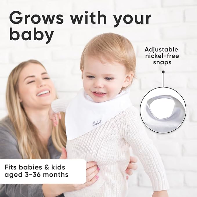 Copper Pearl 4 Pack Soft Cotton Baby Bibs for Drooling and Teething, Absorbent Drool Bibs for Baby Girl and Boy, Adjustable to Fit Newborns to Toddlers (White Basics)