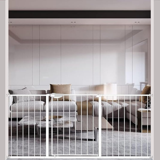 DEARBB Triple Lock Baby Gate for Stairs Doorways and House 31" to 86" Extra Wide Pressure Mounted Easy Walk Through Auto Close Safety Pet Gate White 49.21-67.32"