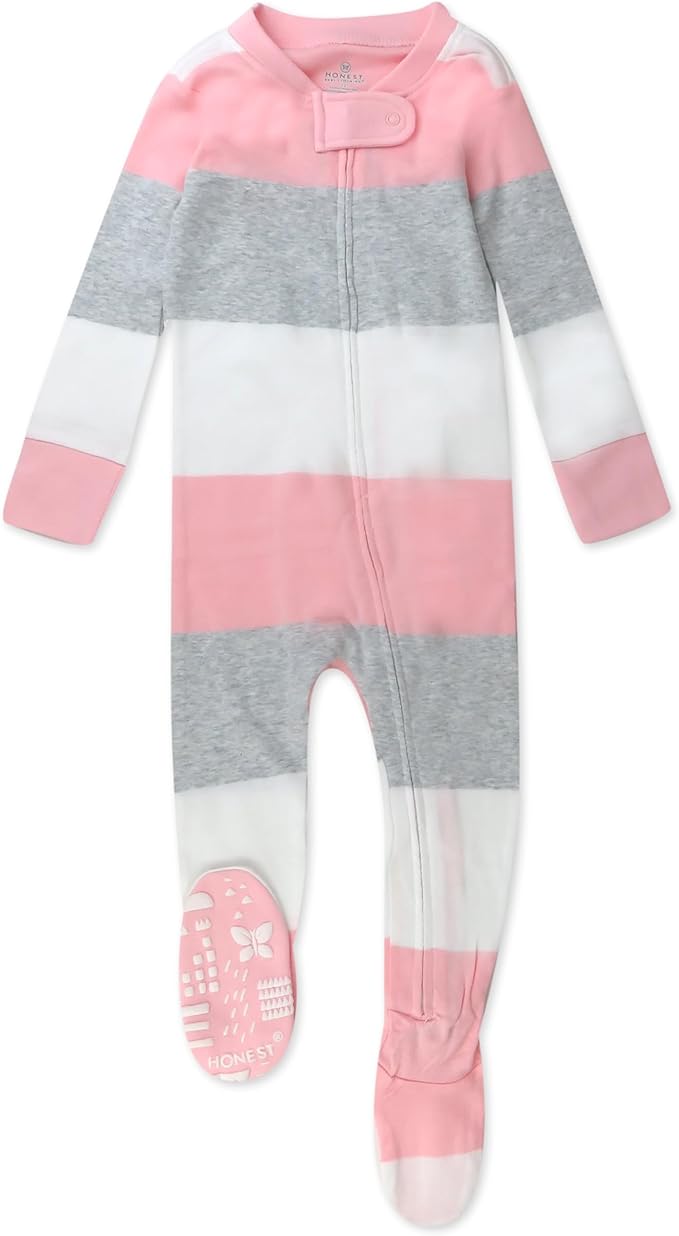 HonestBaby Non-Slip Footed Pajamas One-Piece Sleeper Zip-Front Pjs 100% Organic Cotton for Baby Girls