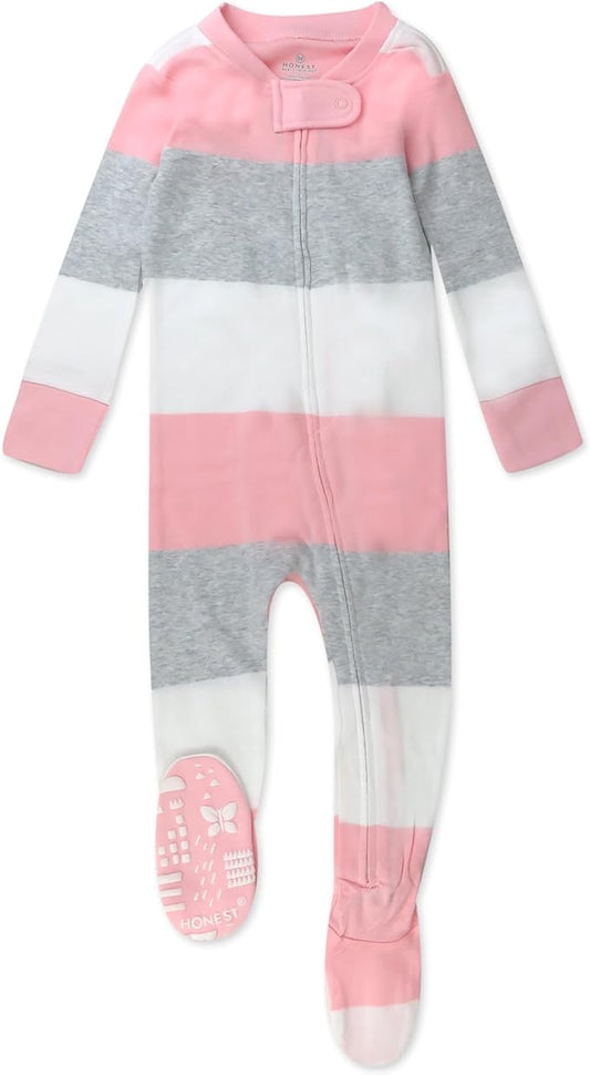 HonestBaby Non-Slip Footed Pajamas One-Piece Sleeper Zip-Front Pjs 100% Organic Cotton for Baby Girls
