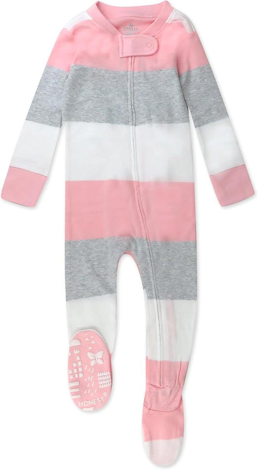 HonestBaby Non-Slip Footed Pajamas One-Piece Sleeper Zip-Front Pjs 100% Organic Cotton for Baby Girls