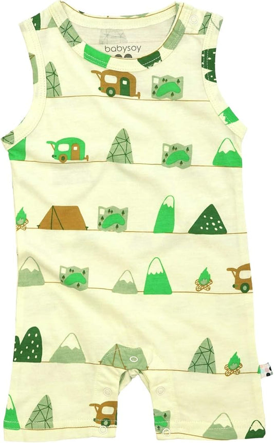 Babysoy Organic Pattern Print Tank Romper Shortall