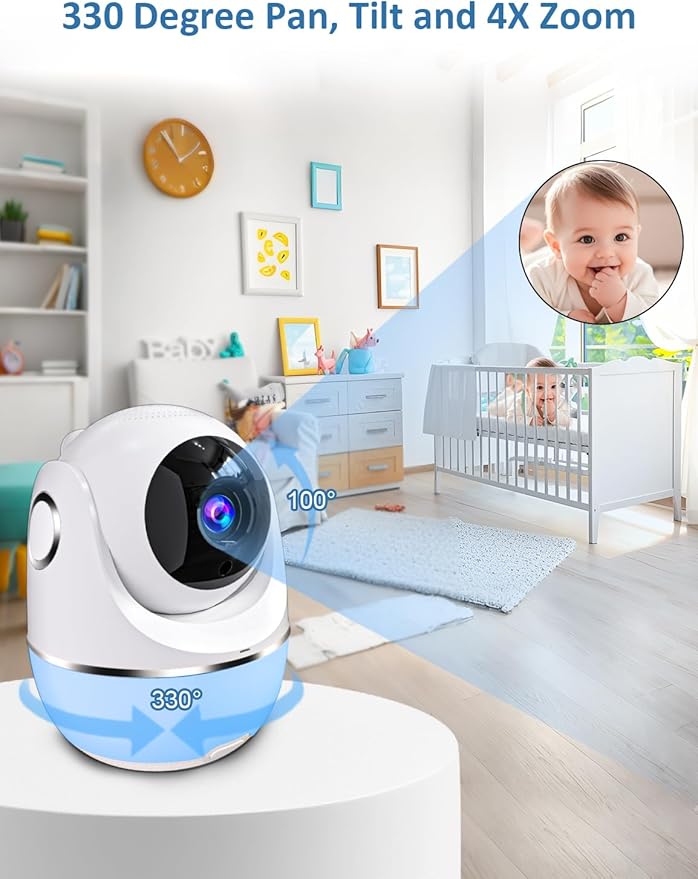 1080P 5'' Baby Monitor with 32 Hours 5000mAh Battery, Pan Tilt 4X Zoom Video Baby Monitor with Camera and Audio, Night Vision, VOX, 2-Way Talk, 8 Lullabies,1200ft Range No WiFi