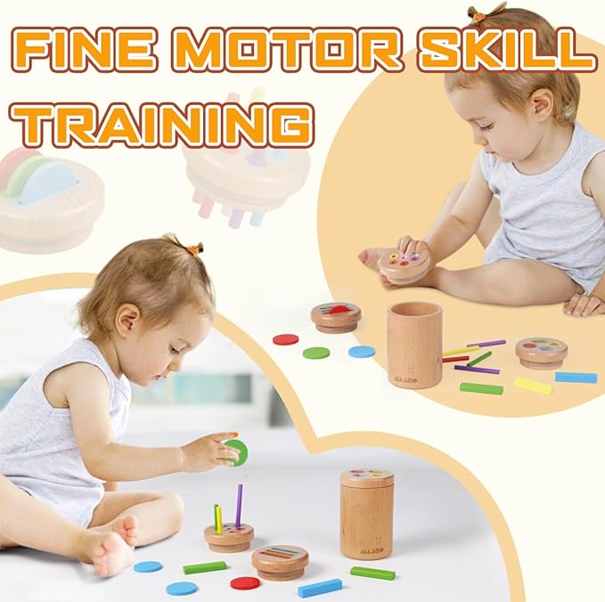 ALLABC 3-in-1 Montessori Color Sorting Toys for 1 2 3 Year Old, Preschool Learning Activities, Wooden Educational Sensory Toys for Toddlers 1-3, Montessori Fine Motor Skills Toy for Age 18 Month Old