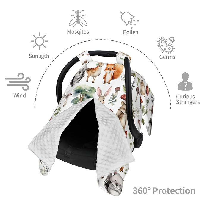 KiuLoam Cute Cartoon Animals Baby Car Seat Canopy, Nursing Cover for Mom Breastfeeding Scarf, Infant Car Seat Cover/Multiuse Baby Stroller Covers for Babies Boys Girls
