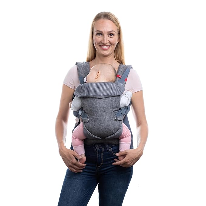 You+ME 4-in-1 Baby Carrier Newborn to Toddler - All Positions Baby Chest Carrier - Front and Back Carry Baby Carriers - Includes 2-in-1 Bandana Bib - Baby Holder Carrier for 8-32 lbs (Grey Mesh)