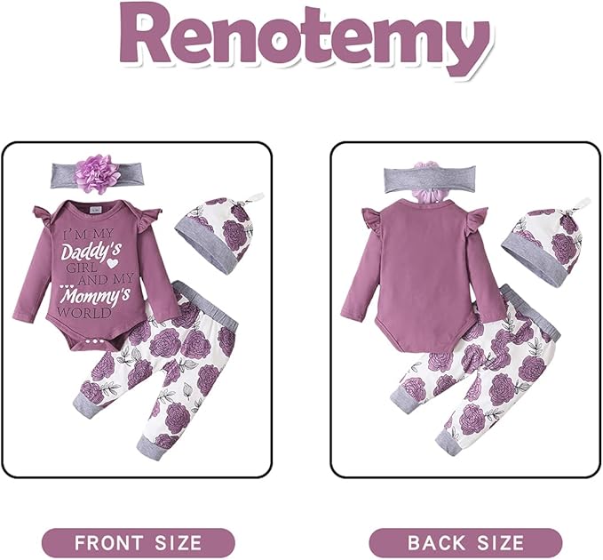 Renotemy Newborn Baby Girl Clothes Outfits Infant Romper Ruffle Floral Pants Cute Toddler Baby Girl Clothes Set