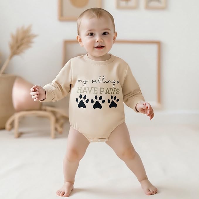 Kupretty Baby Boy Girl Sweatshirt Romper Cute Winter Fall Clothes Siblings Crew Neck Long Sleeve Bubble Infant Bodysuit