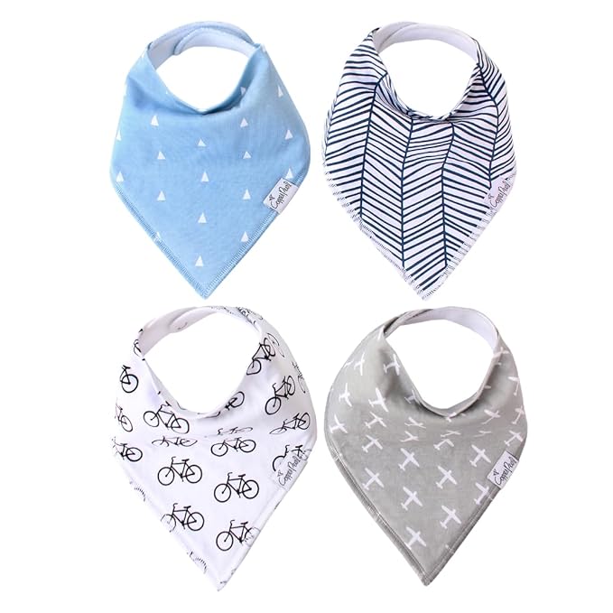 Copper Pearl 4 Pack Soft Cotton Baby Bibs for Drooling and Teething, Absorbent Drool Bibs for Baby Boy, Adjustable to Fit Newborns to Toddlers, Tons of Styles (Cruise Set)