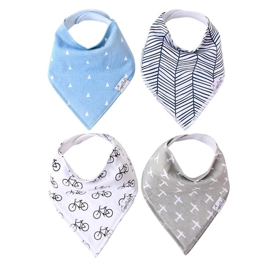 Copper Pearl 4 Pack Soft Cotton Baby Bibs for Drooling and Teething, Absorbent Drool Bibs for Baby Boy, Adjustable to Fit Newborns to Toddlers, Tons of Styles (Cruise Set)