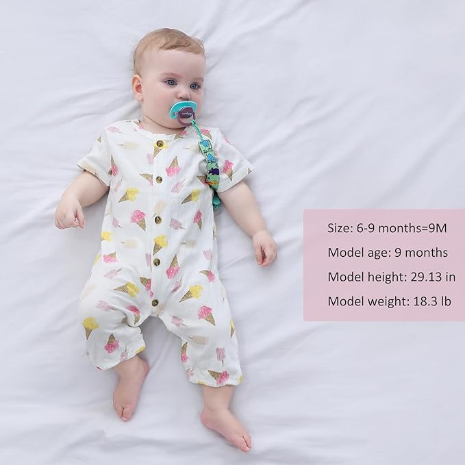 Baby Girl Romper Button Jumpsuit Summer Infant Boy Clothes for 0-24 Months