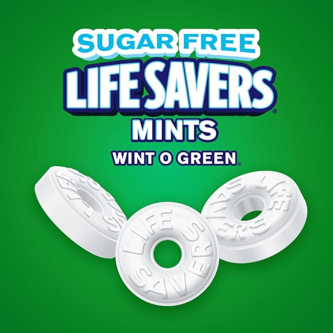 LIFE SAVERS Breath Mints Sugar Free Candy, Wint-O-Green Mint Hard Candy Bag for Goodie Bags, Road Trips, School, Work, 2.75 oz (Pack of 12)