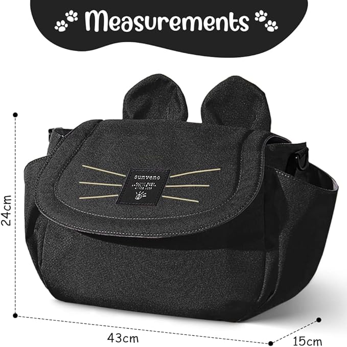 SUNVENO Kitty Stroller Organizer Bag – Universal Baby Stroller Caddy with 2 Cup Holders, Adjustable Straps, Waterproof Oxford, Lightweight Travel Accessory for Strollers, Prams & Pushchairs,Black