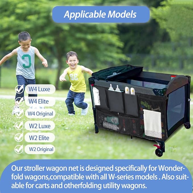 Stroller Wagon Cargo Net, Abnaok Wagon Accessories Organizer Compatible with WONDERFOLD W-Series Models, Large Capacity Mesh Cargo Storage Bag with Sorting Pockets Compatible with Keenz Wagon