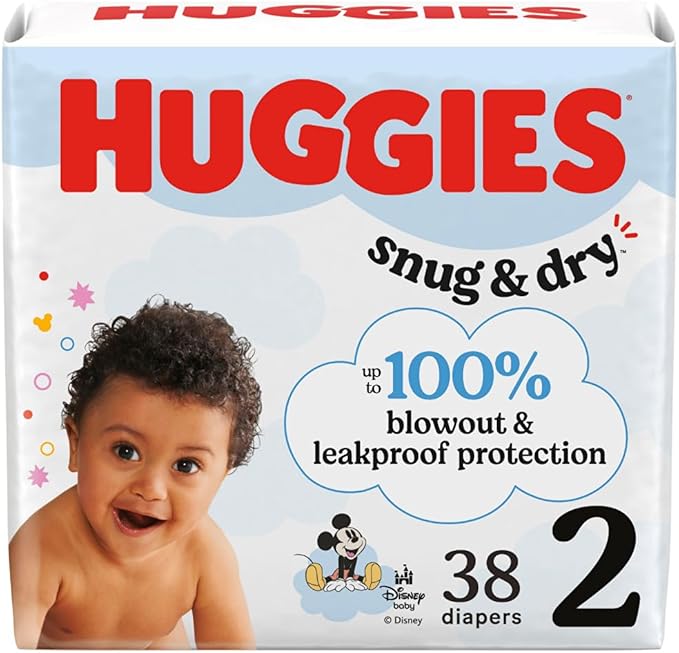 Huggies Size 2 Diapers, Snug & Dry Baby Diapers, Size 2 (12-18 lbs), 38 Count, Packaging May Vary