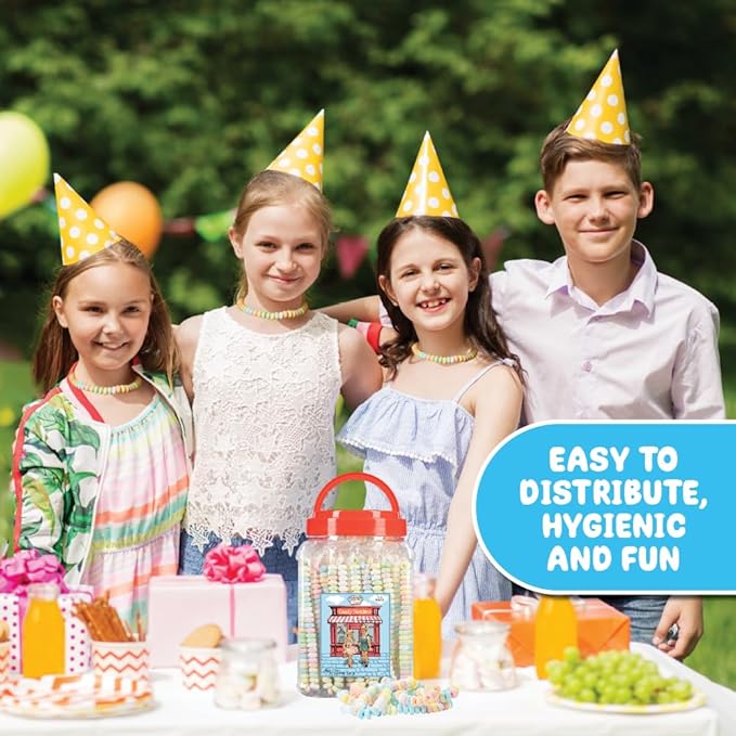 50 Candy Necklaces Individually Wrapped, Choker Style, Nostalgic Pastel Candy Jewelry Perfect for Party Favors, Pinata Fillers and Goodie Bags, Packed in a Convenient Display Tub, By 4YoreElves