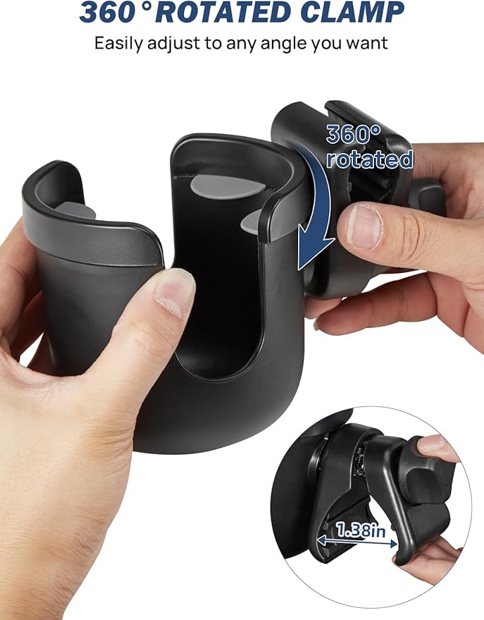 JOYTUTUS Wheelchair Cup Holder, 2 Pack Rollator Cup Holder, 4 Flexible Tabs with Hook Drink Holder for Walker, Scooter, Stroller, Mobility