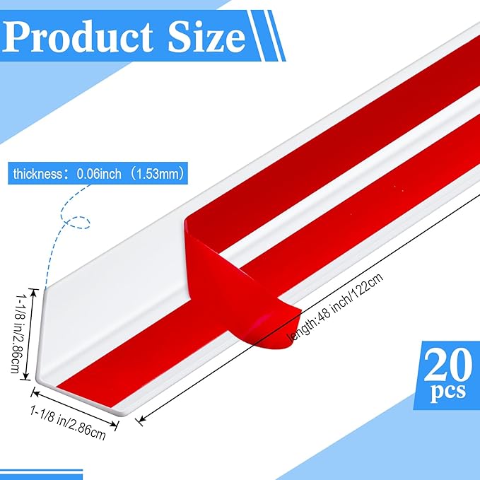 Sasylvia 20 Pcs Wall Corner Protector Guards, 1-1/8 x 48 Inches Self Adhesive Vinyl Corner Trim Molding, Avoid Scratching Scuffs, Ease Install & Cleaning for Door Countertop Furniture Protection
