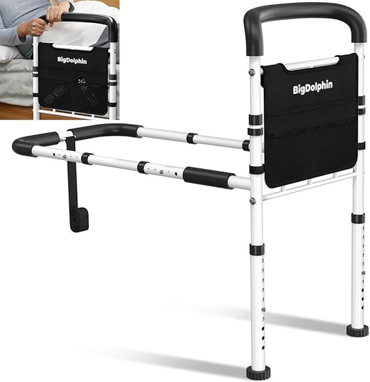 Bed Rails for Elderly Adults Safety - ASTM-Certified Adjustable Bed Cane with Non-Slip Ergonomic Handle & Storage Pocket, 2026 Upgrade 400 LBS Stable Bed Assist Rails for Seniors, Tool-Free