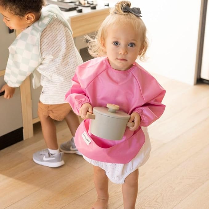 Tiny Twinkle Mess Proof Baby Bibs, 2pk Waterproof Smock Baby Bibs for Eating, Machine Washable Long Sleeve Bibs, Baby Led Weaning, Toddler Bibs, BLW Supplies (Sweet Treat, Small 6-24 Months)