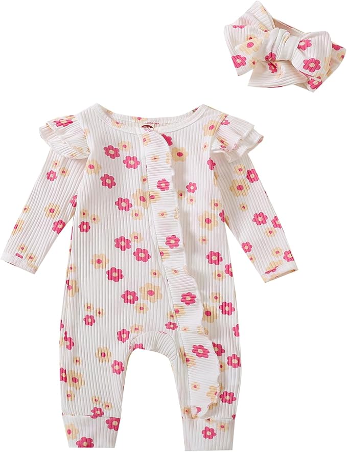 Cute Floral Floral Print Long Sleeve Infant Newborn Baby Girl Clothes Baby Girl Jumpsuit