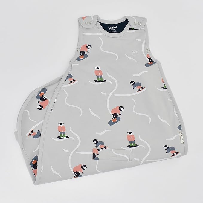 Woolino 4 Season Sleep Sack - Ultimate Merino Wool Sleeping Bag - Two-Way Zipper Adjustable Universal Size Sleep Sack for Baby (2-24 Months) - Snowboarder