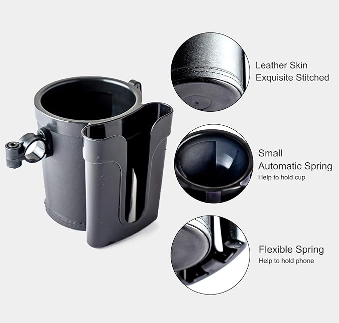 Bike Cup Holder Handlebar with Cell Phone Keys Holder Bicycle Drink Beer Holder Black