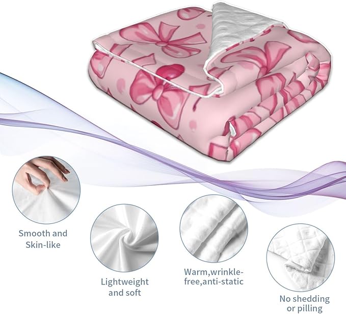 Baby Blanket Pink Bows Cherry for Boy Girl Newborn 30x40 Inch Toddler Infant Nursery Throw Blankets Double Layer Comfy Soft Plush Stroller Crib Quilt