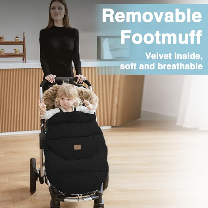 Fairy Baby Winter Cold Universal Stroller Bunting Bag for Baby Toddler-Waterproof Windproof Car Seat Cover Stroller Footmuff - Dog Outdoor Sleeping Bag with Oversized Fur Collar (Black)