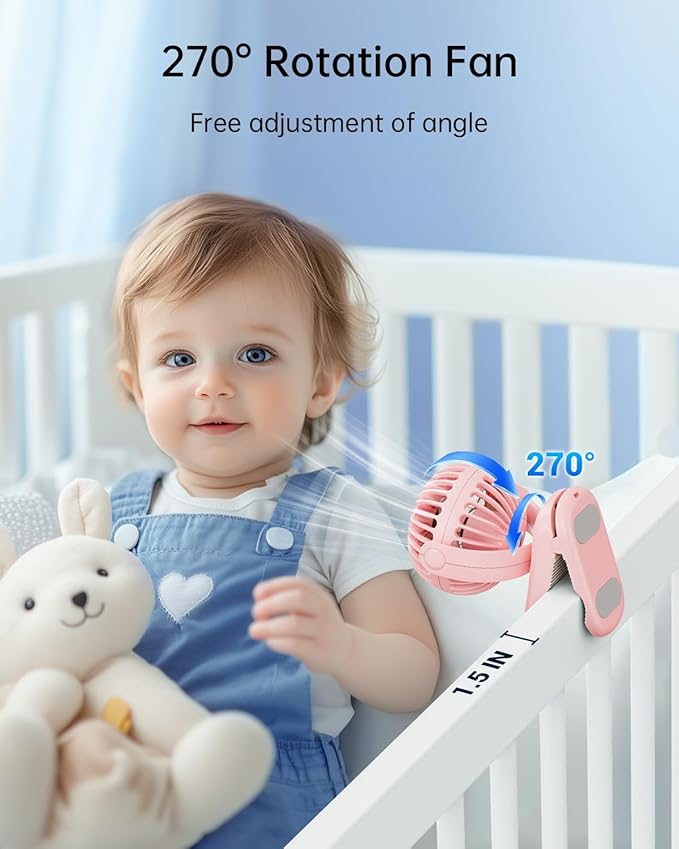 SWEETFULL Portable Clip on Fan - Mini Rechargeable Personal Fan with Strong Clamp, 3 Speeds, 11Hrs Cooling, Cute Small Desk Cooler for Stroller Bed Pet Carriers Umbrell Travel Outdoor - Pink