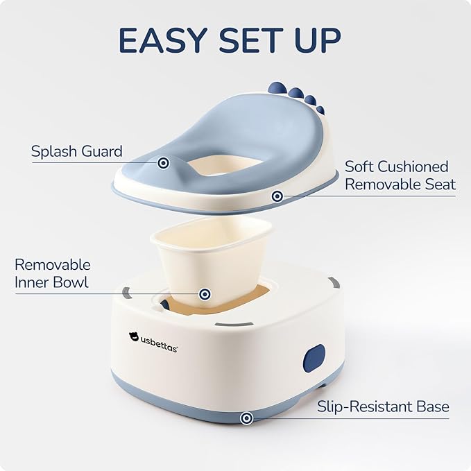 3 in 1 Potty Training Toilet, Dinosaur Toddler Potty Training Seat for Boys Girls with Comfortable Cushion, Easy-to-Clean and Anti-Slip Potty Training Step Stool for Toilet (Blue)