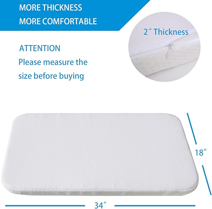 Mecc ecoh Baby Bassinet Mattress, 100% Breathable Cover, Water Resistant Lining, Rectangle 34x18x2 Fit for Cowiewie/Cuddor/bicystar/Baby Trend Bassinet